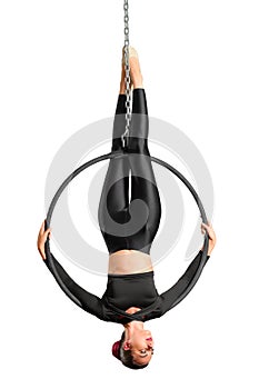 Young woman on gym hoop