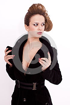 Young woman with hairstyle and decollete isolated photo