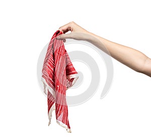 Young woman hand holding handkerchief isolated