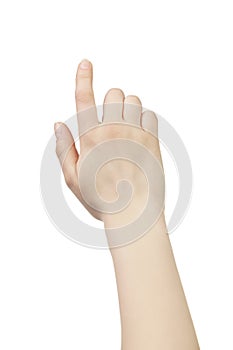 Young woman hand touch screen gesture isolated