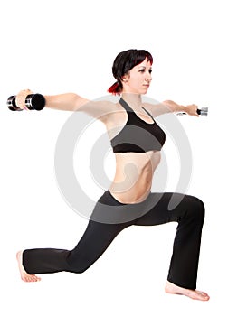 Young woman hang up hads weights