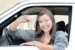 Young woman happy about her new drivers license photo