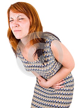 Young woman has abdominal pain