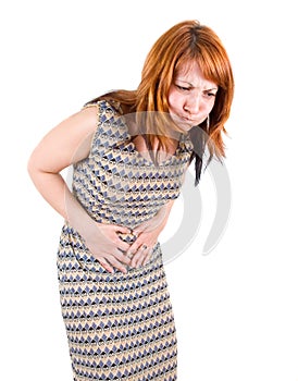 Young woman has abdominal pain