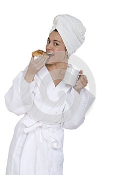 Young woman having breakfast