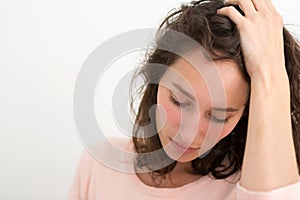 Young woman having a headache due to stress and anxiety - Burn o