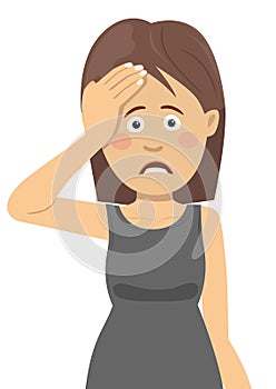 Young woman having headache touching her forehead