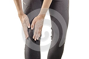 Young woman having knee pain.