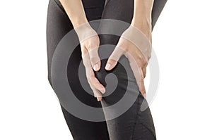 Young woman having knee pain.