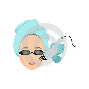 Young woman having laser facial hair removal procedure in beauty salon concept vector Illustration