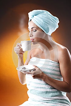 Young woman having a morning coffee.