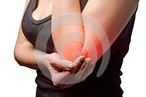 Young woman having pain in her elbow