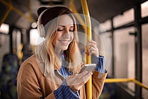 Young woman with headphones listening to music