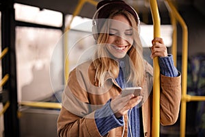 Young woman with headphones listening to music