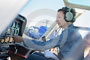 Young woman helicopter pilot