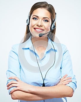 Young woman helpline operator smil portrait.