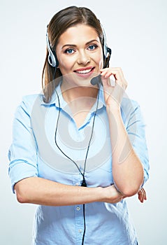 Young woman helpline operator smil portrait.