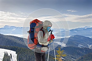 Young woman hiker hiking in Karpatian