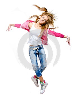 Young woman hip hop dancer jumping in the air