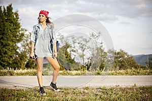 Hitchhiking on a country road