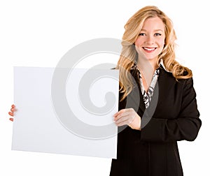 Young Woman Holding a Blank White Sign photo
