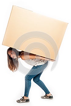 Young woman holding a cardbox