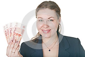 Young woman holding cash in hand