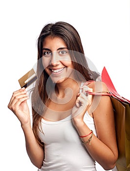 Young woman holding credit card