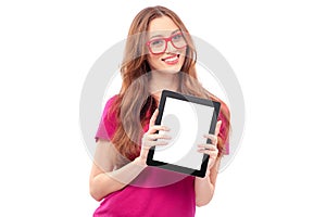 Young woman holding digital tablet