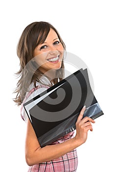 Young woman holding a folder