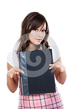 Young woman holding a folder