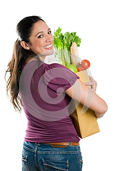 Young woman holding a grocery bag