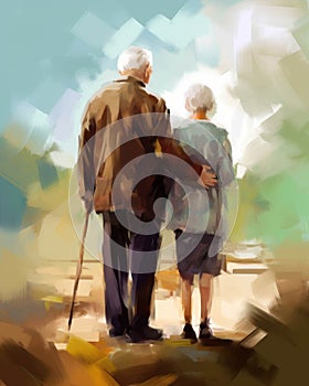 A young woman holding hands with an elderly man emphasizing that friendships can come in any form. Psychology emotions