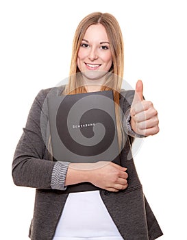 Young woman holding her application file