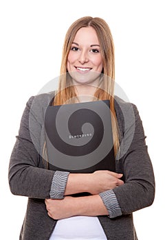 Young woman holding her application file