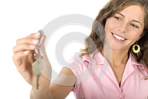 Young woman holding house keys