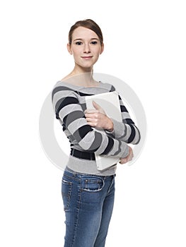 Young woman - holding laptop