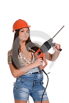 Young woman holding perforator drill