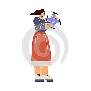 Young woman holding quadcopter flat style, vector illustration photo