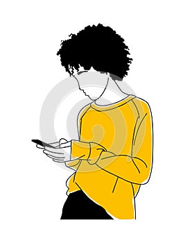 Young woman holding, using mobile phone vector.