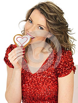 Young Woman Holding Valentines Ginger Biscuits