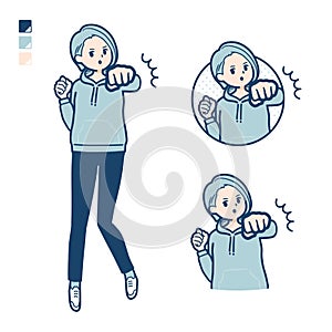 A Young woman in a hoodie with Punch in front images