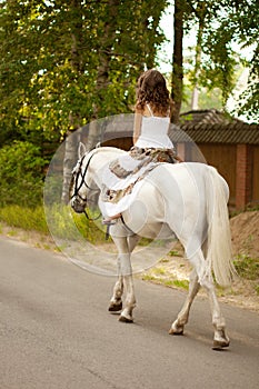 Young woman on a horse. Horseback rider, woman riding horse