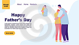 Young woman hugging her father outside. father`s day. Landing page template of family. web page design for website and mobile