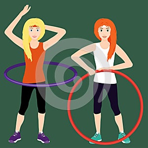 Young woman with hula hoop vector illustration