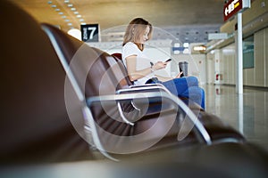 Young woman in international airport