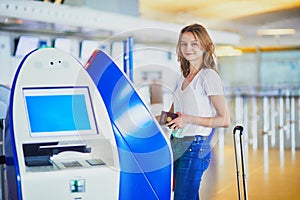 Young woman in international airport