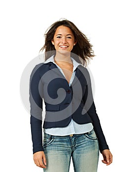 Young woman, isolated on white background