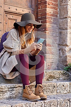 Young woman at the Italy.Happy tourists travelling and enjoying on vacation