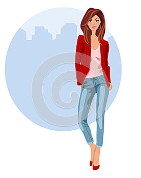 Young woman in jeans and heels photo